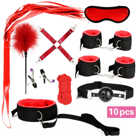 13pcs/set SM Bondage Restraint G Spot Vibrators Adult Game Props Women Sex Toy Noylon Handcuffs Clit Stimulator Adult Sex Shop