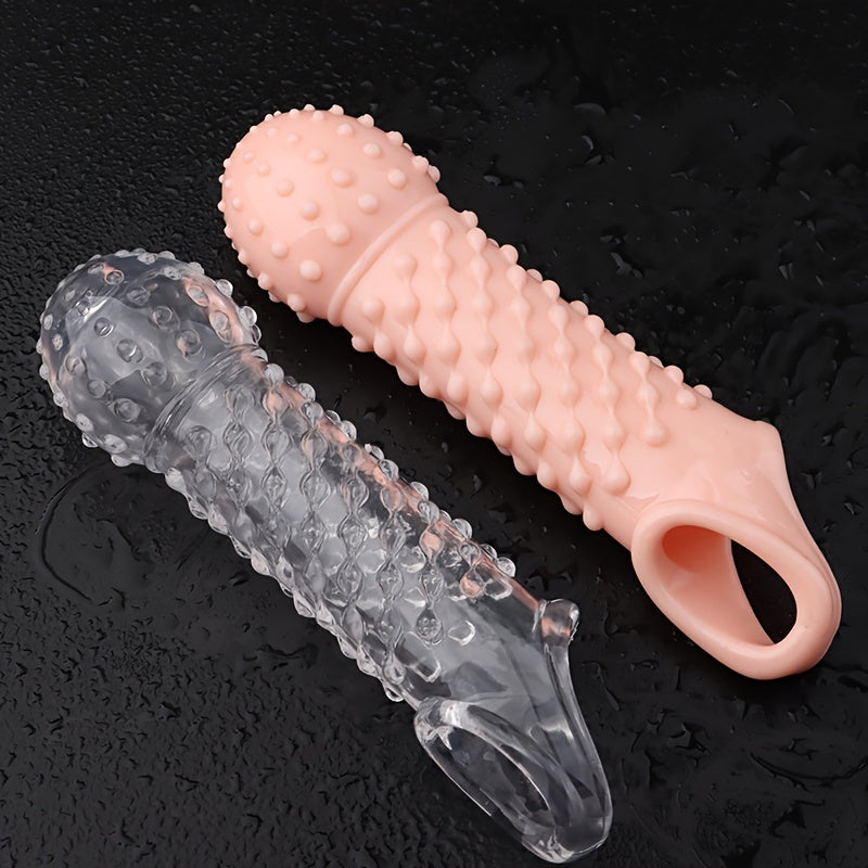 2pcs Penis Enhancer Sleeves with Stretch G-Spot Stimulation - Reusable Cock Ring & Nozzle for Men's Sexual Pleasure Sex Toy For Men Masturbating Sex Toy For Men Anal