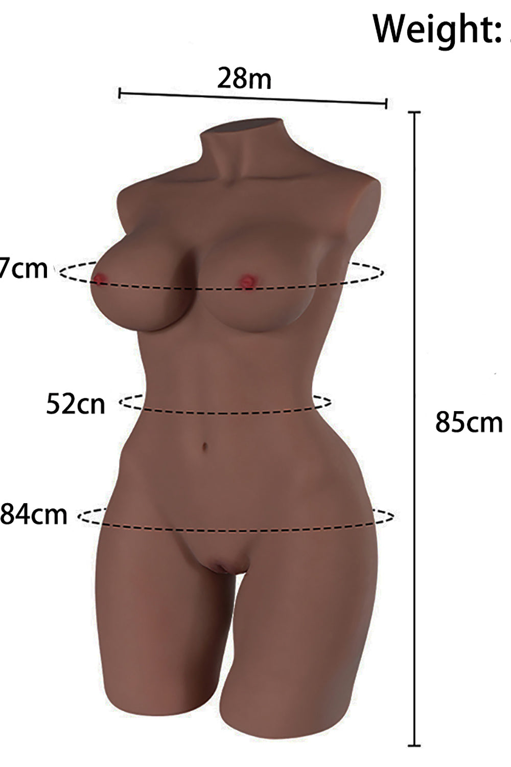 Thailand/Phuket Stock - TPE 50.6 lbs/23kg Dark Tanned Real Size Half Body Sex Doll Torso For Men