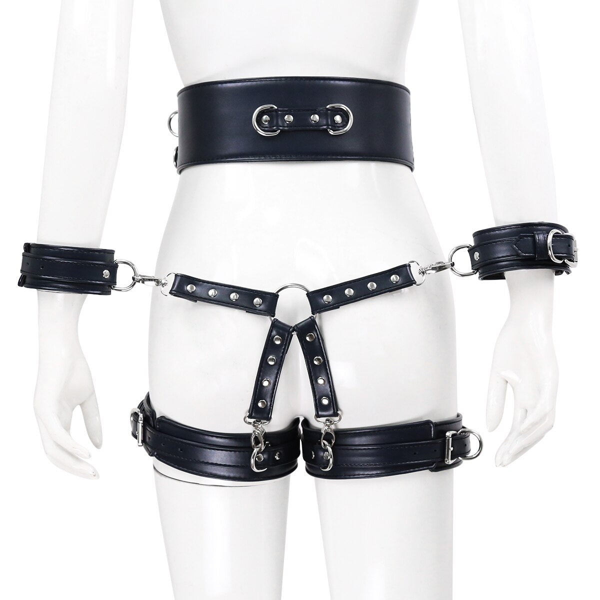 BDSM Sex Toy PU Leather Bondage Set Include Handcuffs.Belt. Legcuffs. Center Connection. Adult Toys Sex Bondage Toys for Women