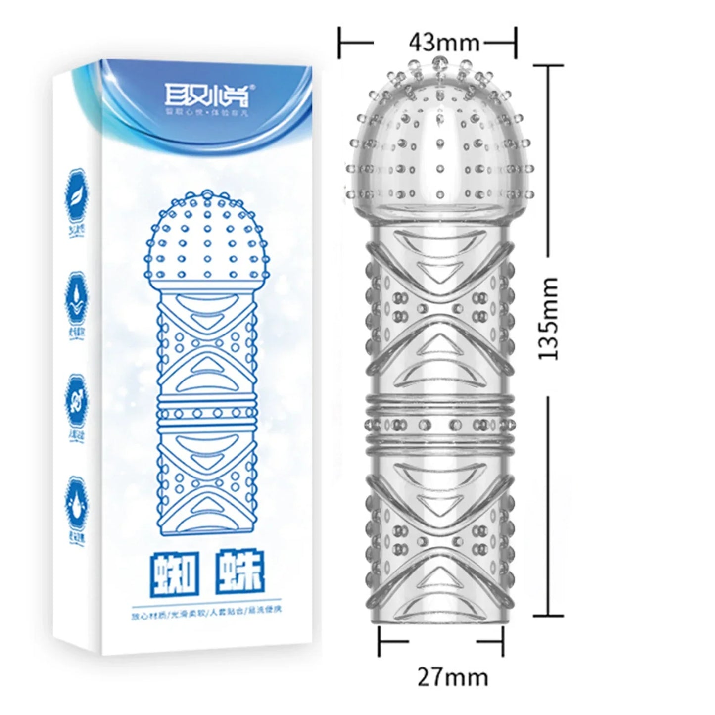 Crystal Ribbed Spikes Dick Extender Penis Enlargement Sleeve Condoms Adult Toys Resuable Condoms G Spot Stimulation Penis Sleeve