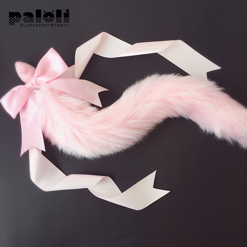 100%Handmade Lovely Japanese Soft Fox Tail Bow Silicone Butt Anal Plug Erotic Cosplay Accessories Adult Sex Toys for Couples
