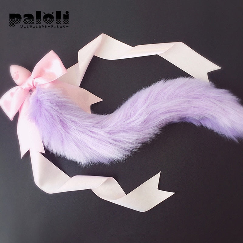100%Handmade Lovely Japanese Soft Fox Tail Bow Silicone Butt Anal Plug Erotic Cosplay Accessories Adult Sex Toys for Couples