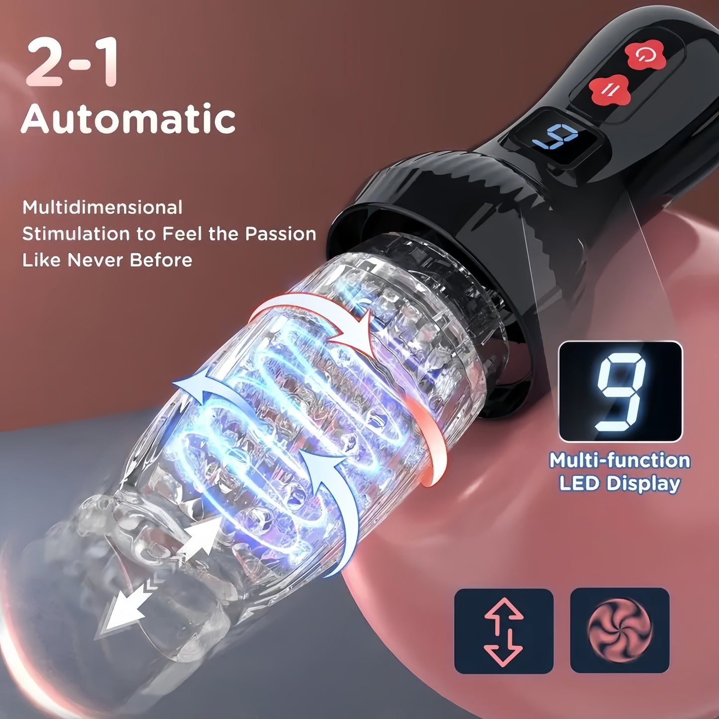 Ultimate Male Masturbator Sex Toy. Automatic 9 Thrusting & Rotating Modes. TPE Material. USB Powered. Hand Washable. Solid Color Design. Adult Pleasure Machine for Men
