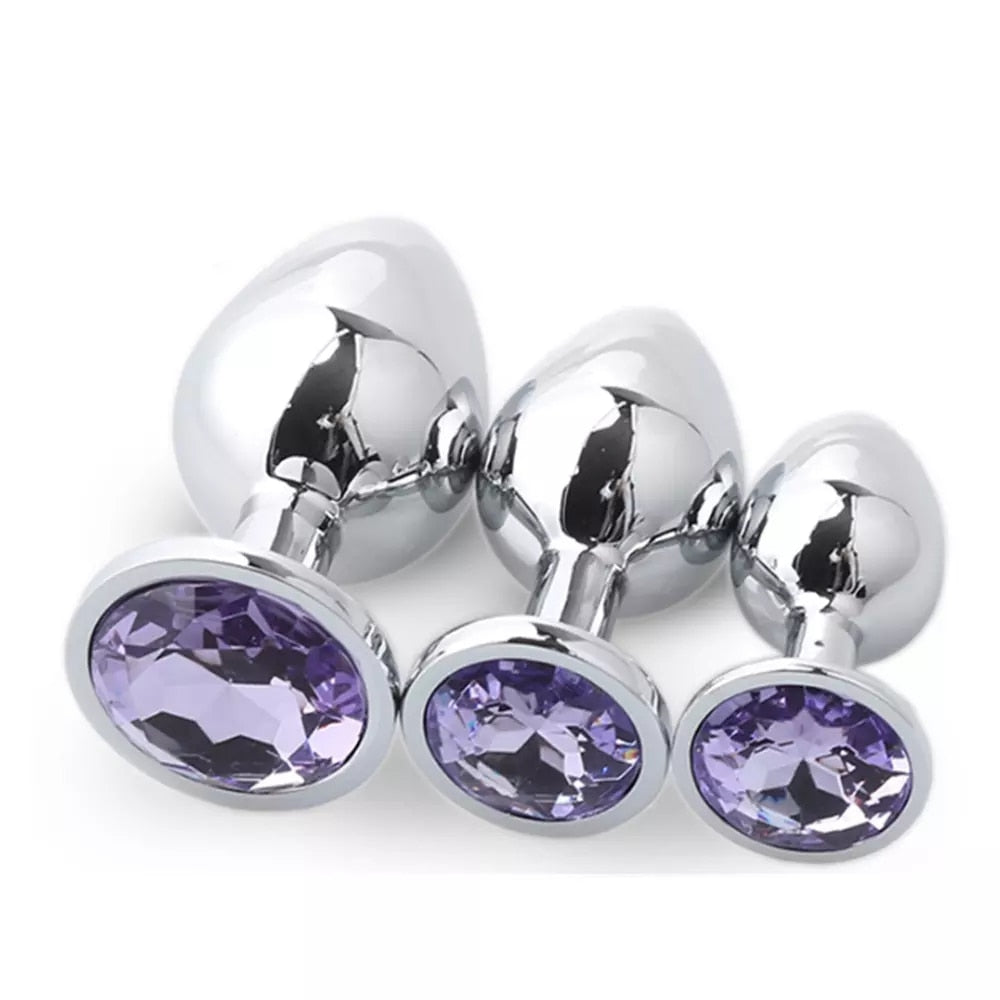 3 Different Size S/M/L Metal Anal Plug with Crystal Jewelry Smooth Prostate Massage Butt Silicone Plug Anal Sex Toys for Woman