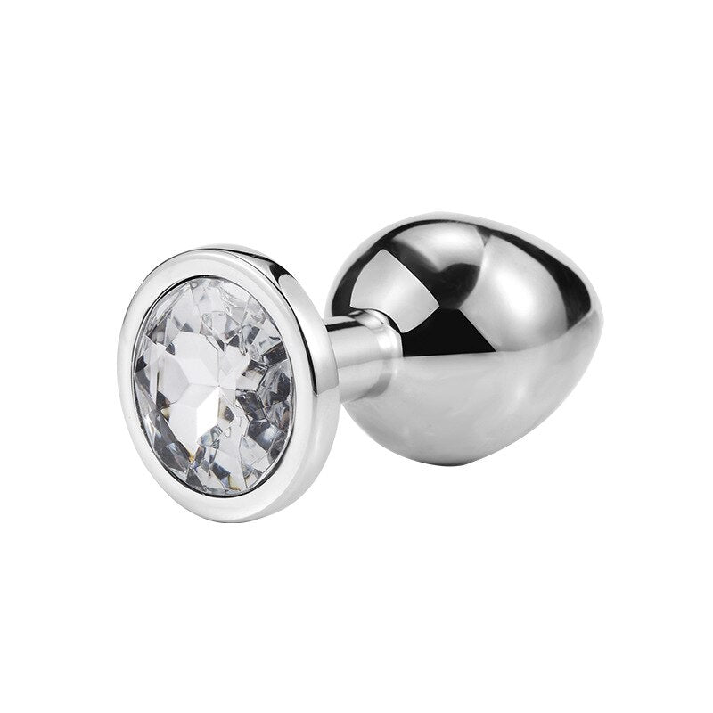 3 Different Size S/M/L Metal Anal Plug with Crystal Jewelry Smooth Prostate Massage Butt Silicone Plug Anal Sex Toys for Woman