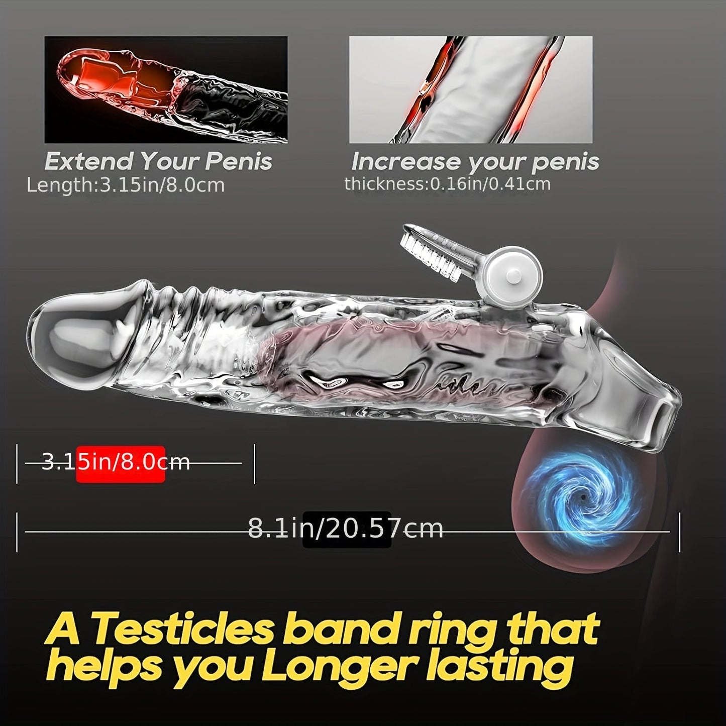 Penis Extender Sleeve Cock Sleeve with Vibrators glan clit stimulator. Penis Enlarger Vibrating Penis Sleeve Cock Ring with 10 Vibration Modes Remote Control