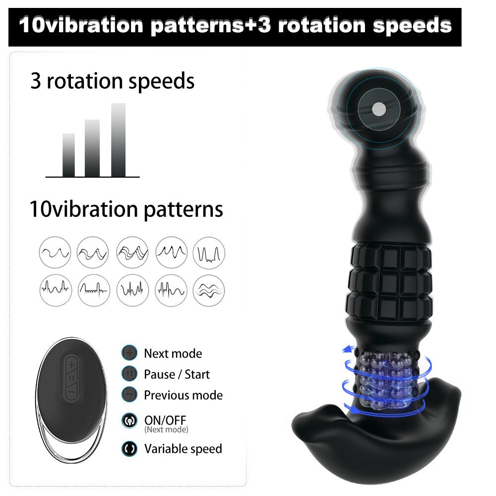 360องศาหมุนไร้สาย Anal Dildo Vibrator นวด G-Spot หญิง Maturbator Dilator Big Butt Plug เพศของเล่นสำหรับผู้หญิงผู้ชาย