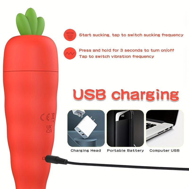 Fairykiss Carrot-Shaped Female Vibrator With 10 Vibration & Sucking Modes. Rechargeable Lithium Battery. Waterproof Silicone Clitoris And G-Spot Stimulator With Suction Cup For Hands-Free Play