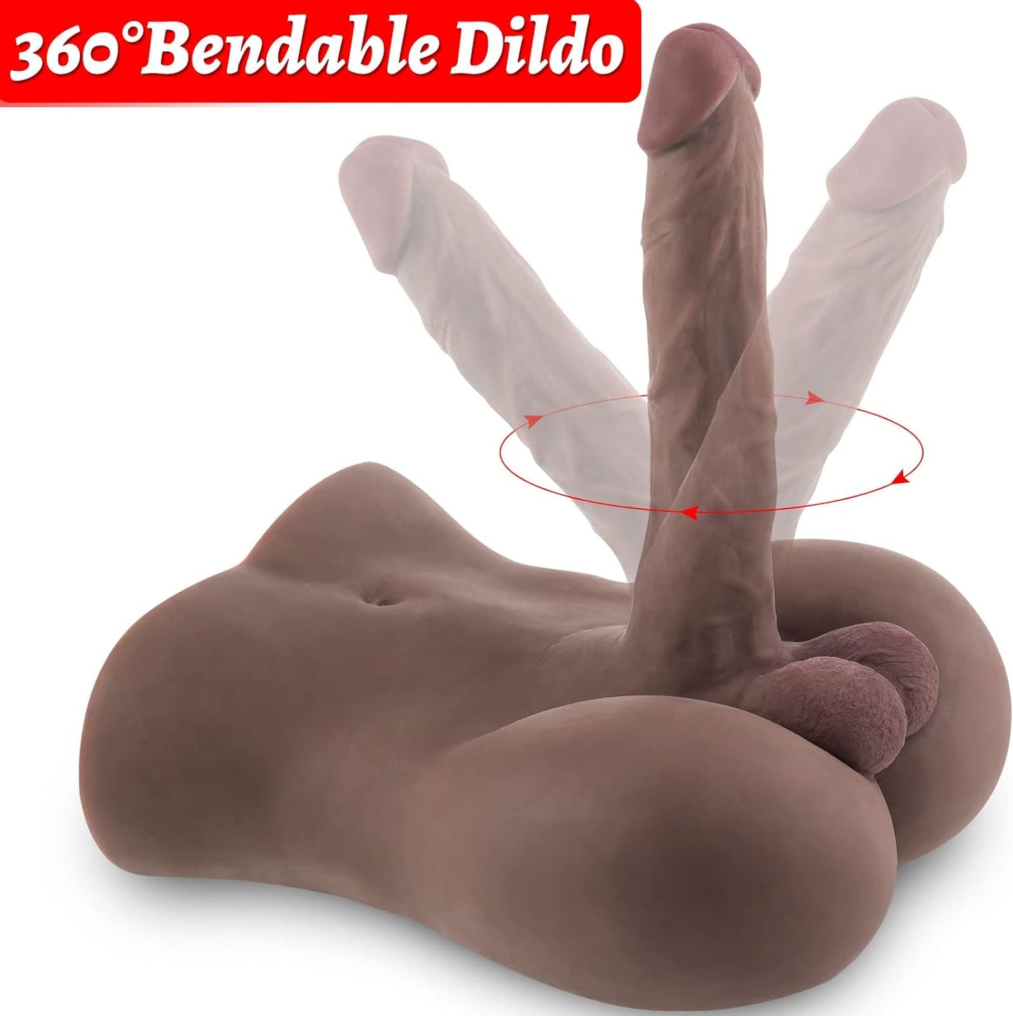 Torso Male Sex Doll with Flexible Dildo Realistic Huge Cock. Black Men Sex Dolls for Women Tight Anal Hole 8in Cock for Female Masturbation. Unisex Masturbator Toy for Gay Couple 6.2lb