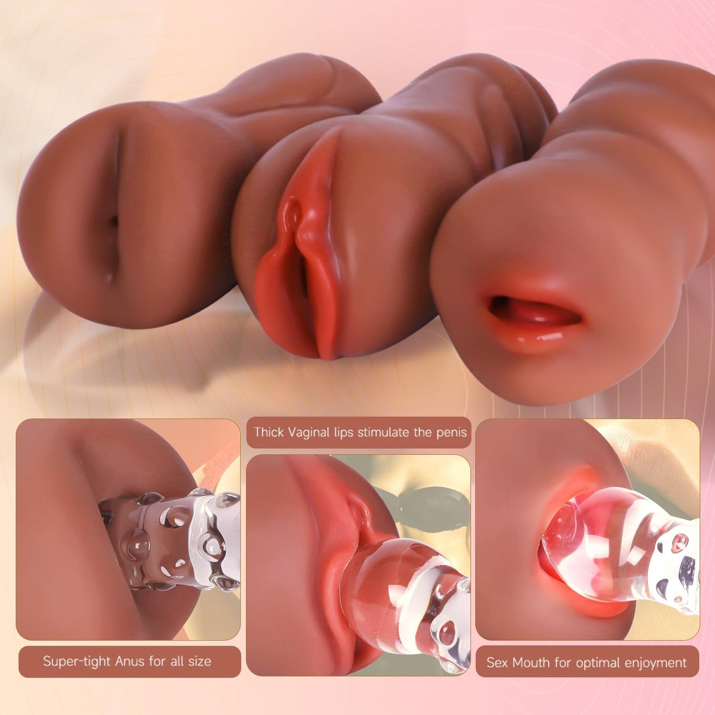 Sex Toys Male Pocket Pussies Sex Toy - Trio Pack of 3 Mouth Sex Doll. Vagina Blowjob Male Masturbator. Anal Flesh Light. Silicone Stroker for Mens Pleasure. Consoladores Sex Toys for Men