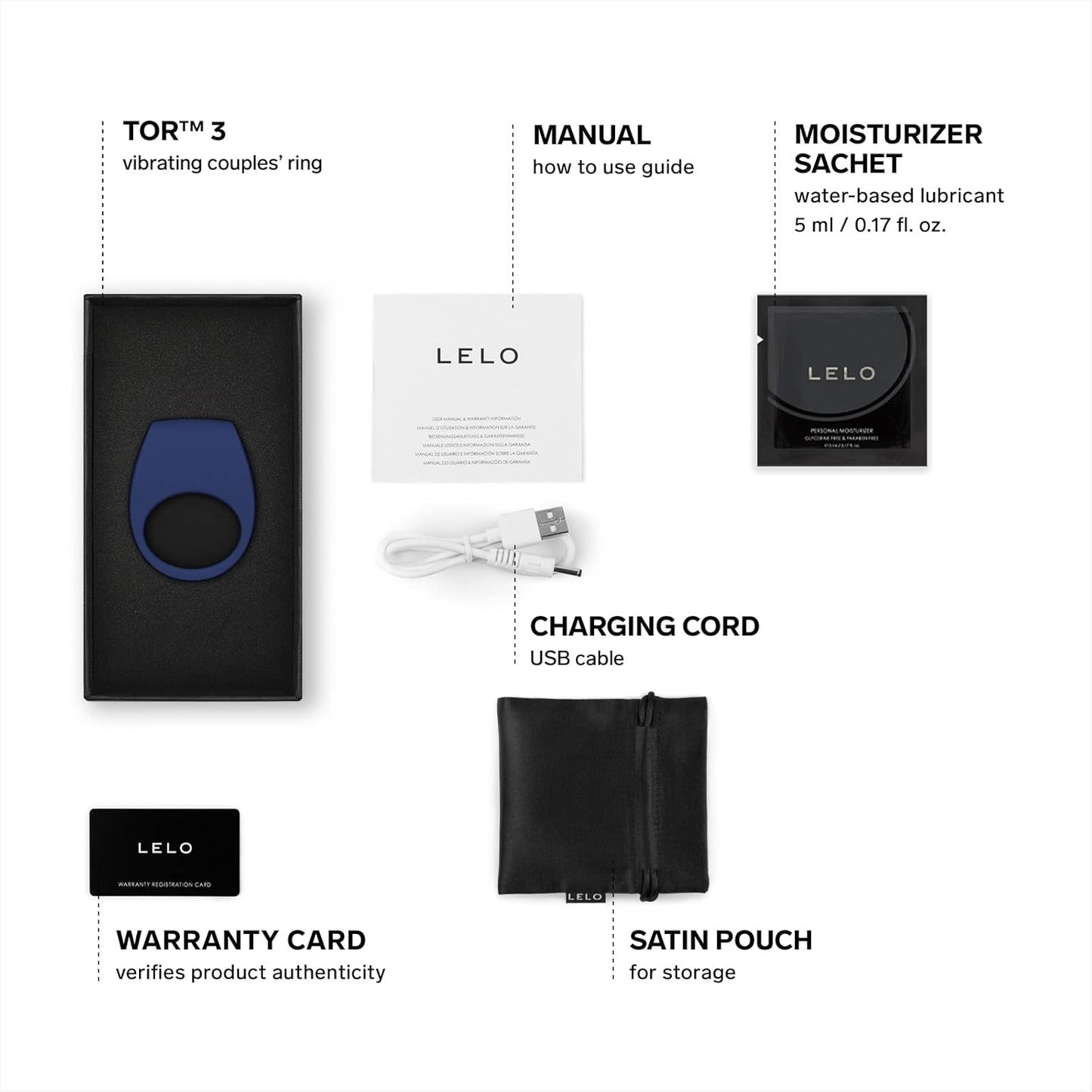 LELO TOR 3 Vibrating Penis Ring App Connected Adult Toy for Man and Woman. Couples Sex Toy with 8 Pleasure Settings for Enhanced Sensation. Silicone Cock Ring. Base Blue