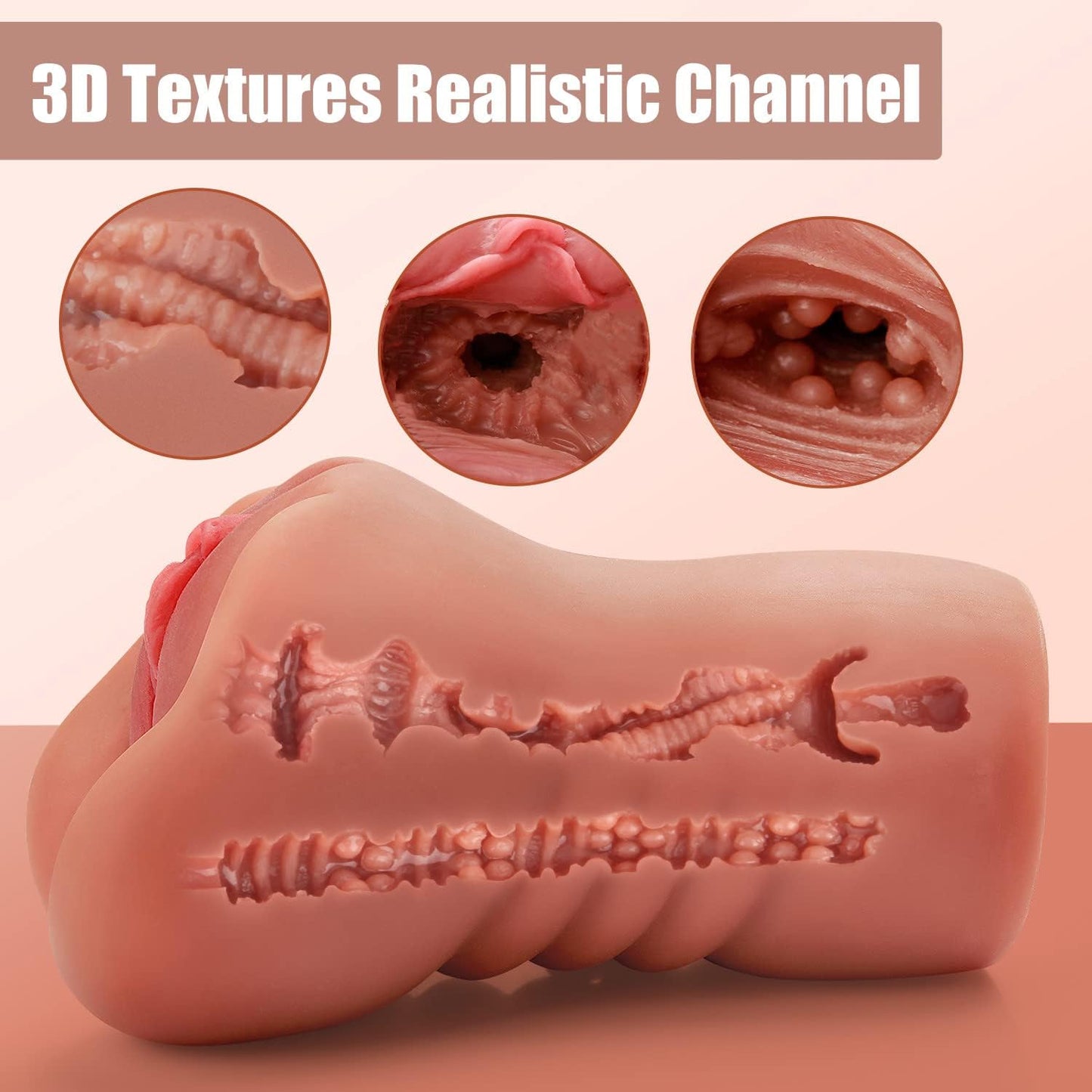 2 in 1 Male Masturbators with 3D Realistic Textured Pocket Pussy and Tight Anus Sex Stroker.Sex toys Adult Toy.Men's Blowjob Anal Play