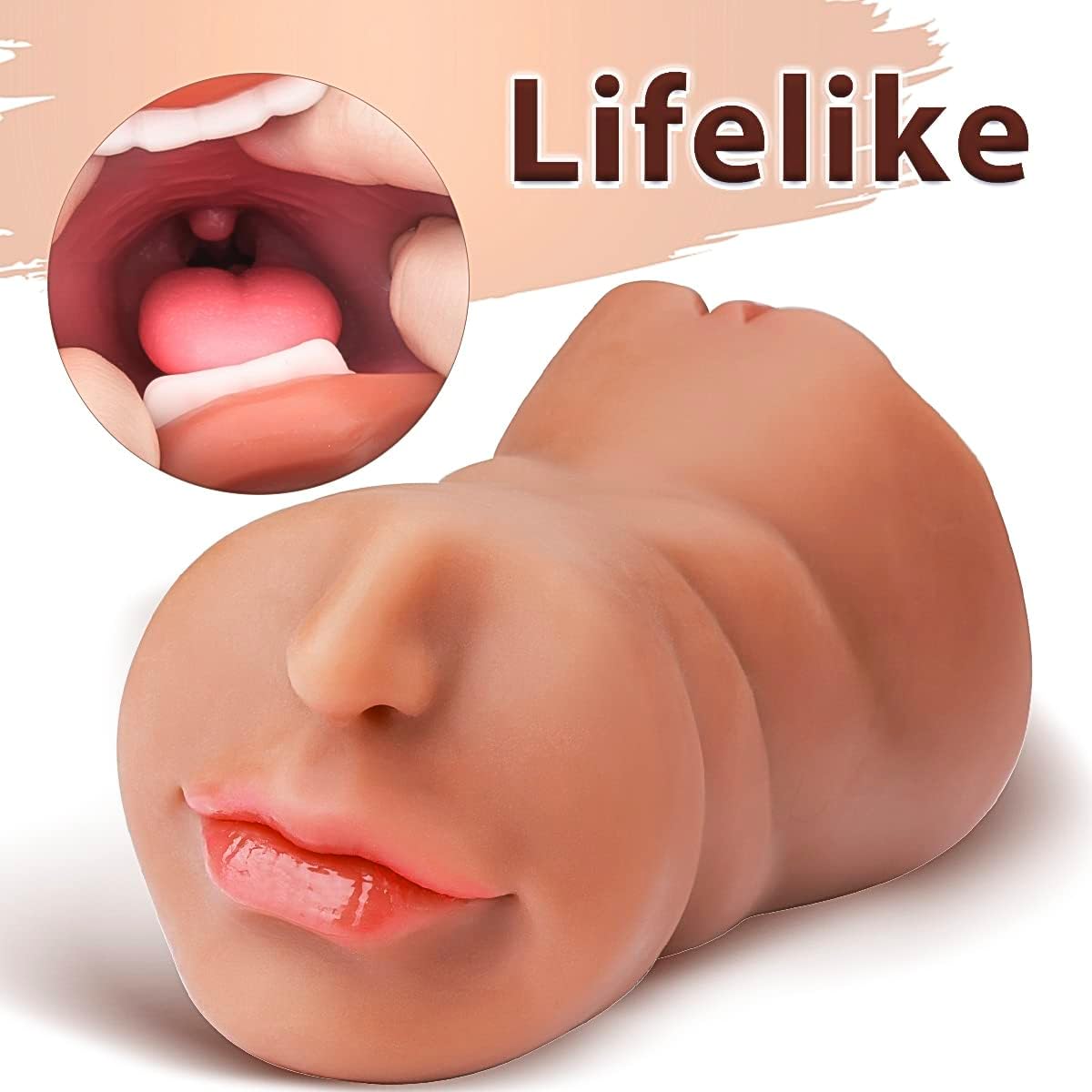 3 in 1 Pocket Pussy Male Masturbators with Lifelike Face. Sex Doll with Realistic Textured Mouth Vagina and Tight Anus. Masturbator Deep Throat Oral Adult Sex Toys for Men Masturbation (Brown)