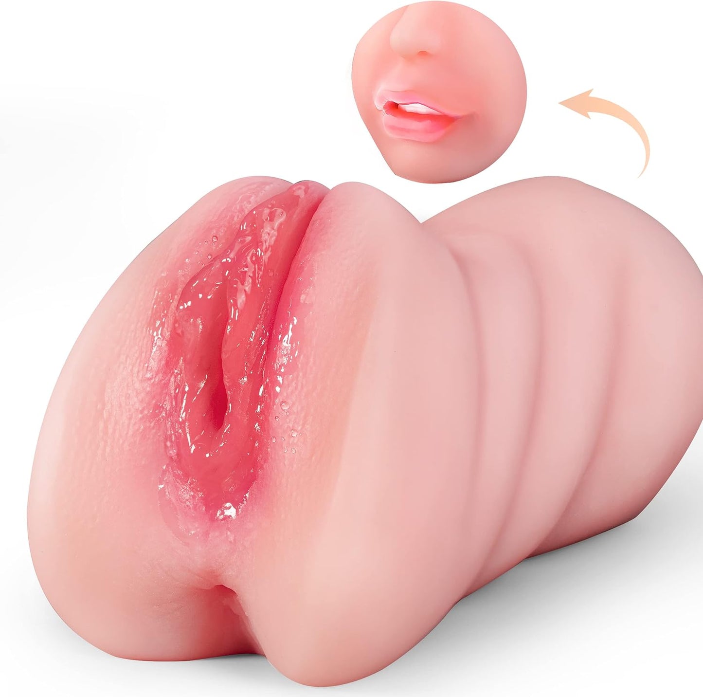 3 in 1 Pocket Pussy Male Masturbators with Lifelike Face. Sex Doll with Realistic Textured Mouth Vagina and Tight Anus. Masturbator Deep Throat Oral Adult Sex Toys for Men Masturbation (Brown)