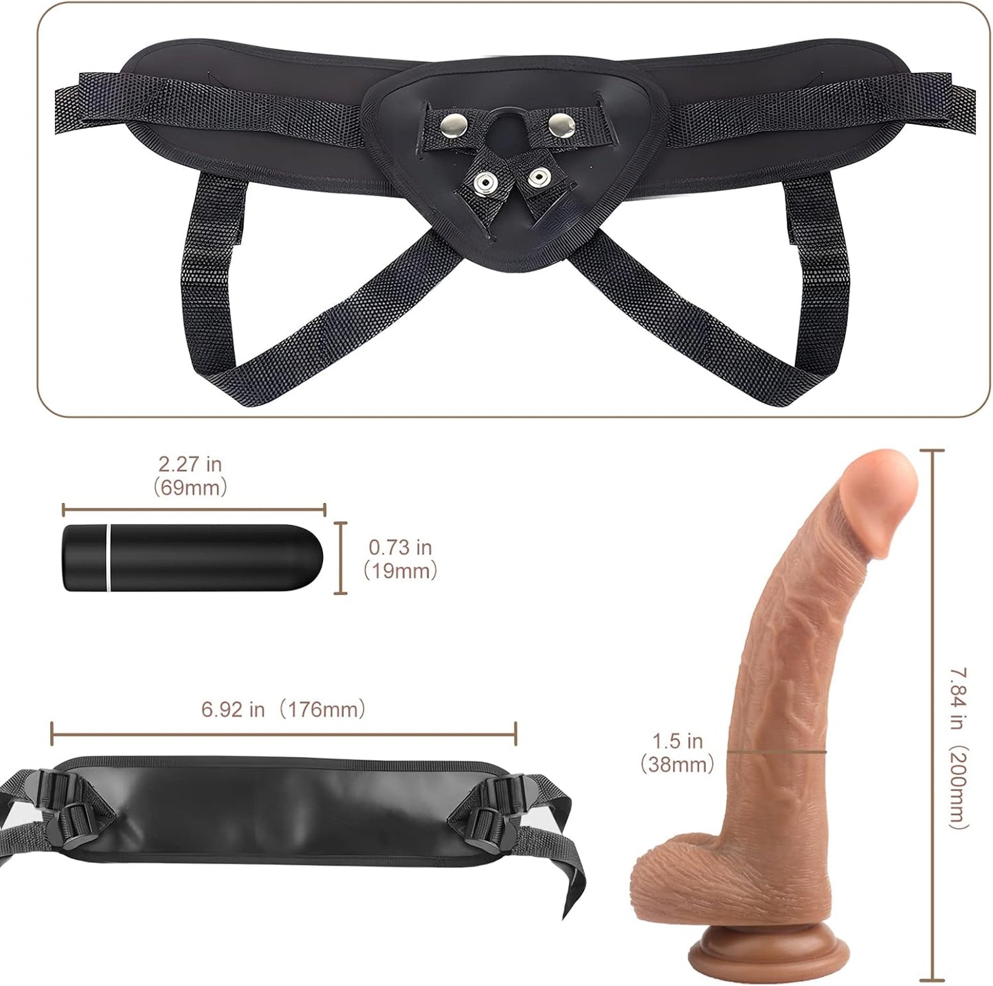 Strap-on Realistic Vibrating Dildo Wearable Harness with Bullet Vibrator. Detachable Silicone G Spot Stimulator. Vagina Massager Female Masturbator Sex Toys for Women Lesbian Couple (Flesh)
