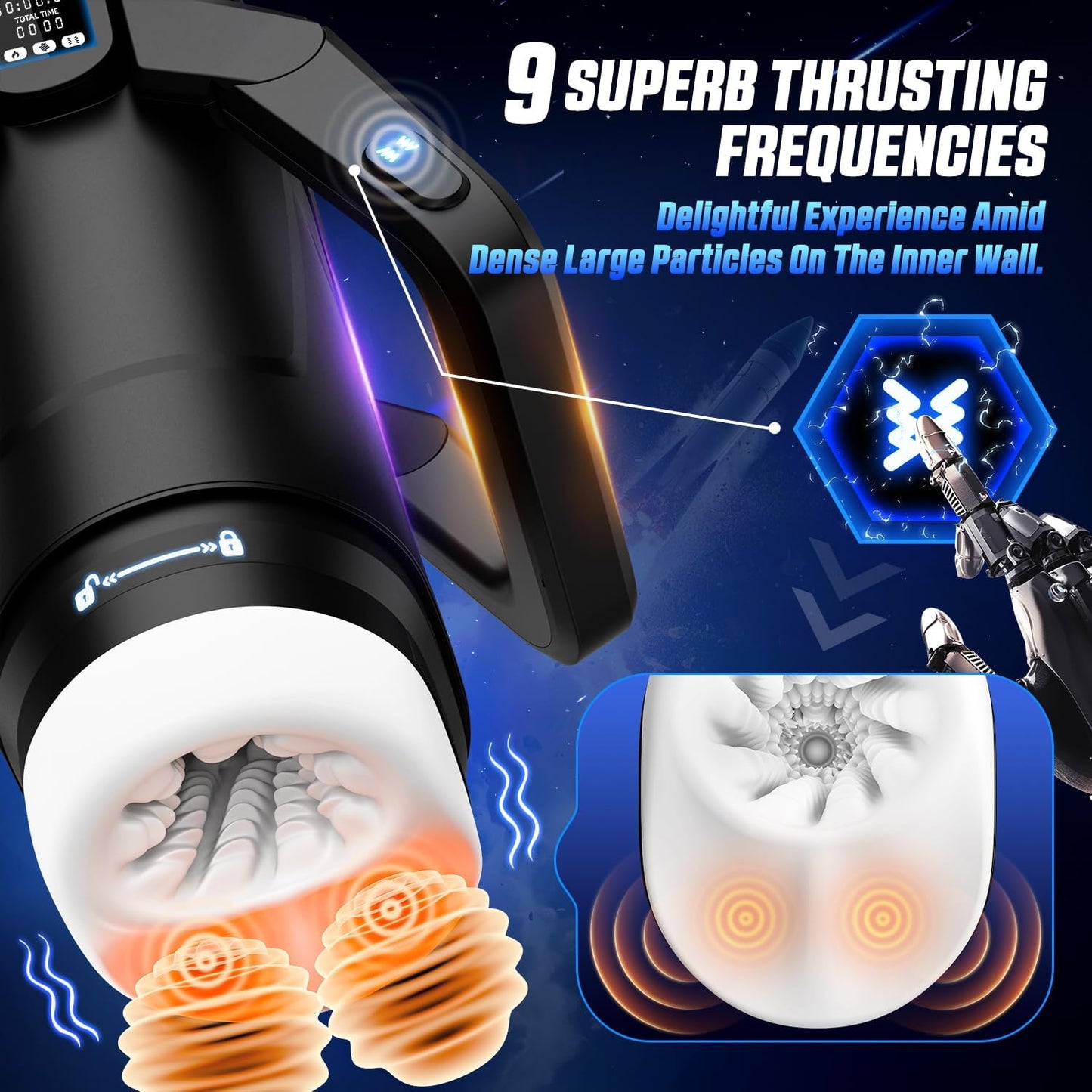 Automatic Male Masturbator Sex Toys for Men - Male Sex Toy with 9 Thrusting & 9 Scrotal Vibrations & Wing Handle Design with LCD Display Penis Pump. Pocket Pussy Sex Machine. Adult Sex Toys & Games