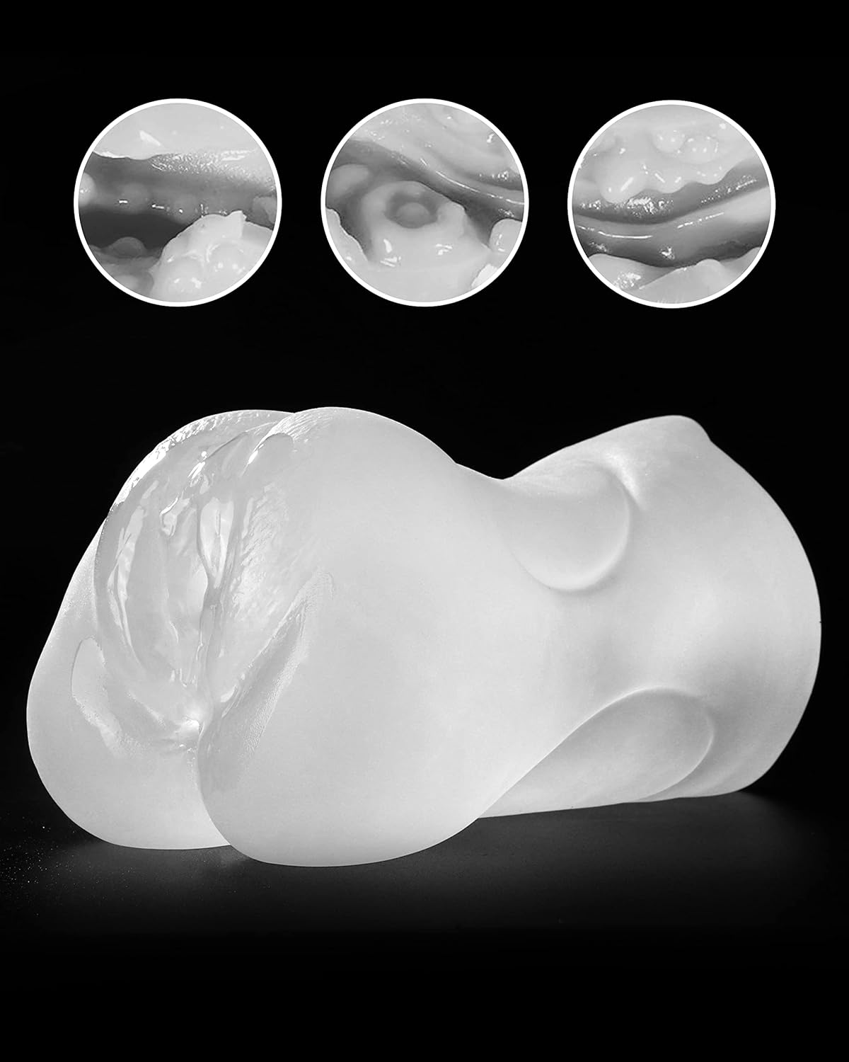 3 in 1 Male Masturbator Realistic Pocket Pussy with Drying Stick & Waterproof Storage Bag. Onahole Double-Ended Male Sex Toy Mouth Tongue Textured Vagina & Tight Anus for Men Masturbation(Clear)
