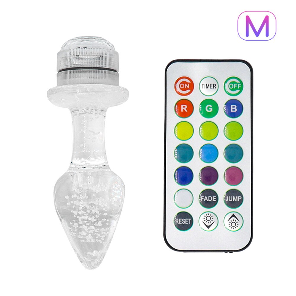 คริสตัล Anal Plug Vibrator Luminous Glass ปลั๊กไฟ LED รีโมทคอนโทรล Dildo ช่องคลอด Anal ของเล่นนวด Buttplugs