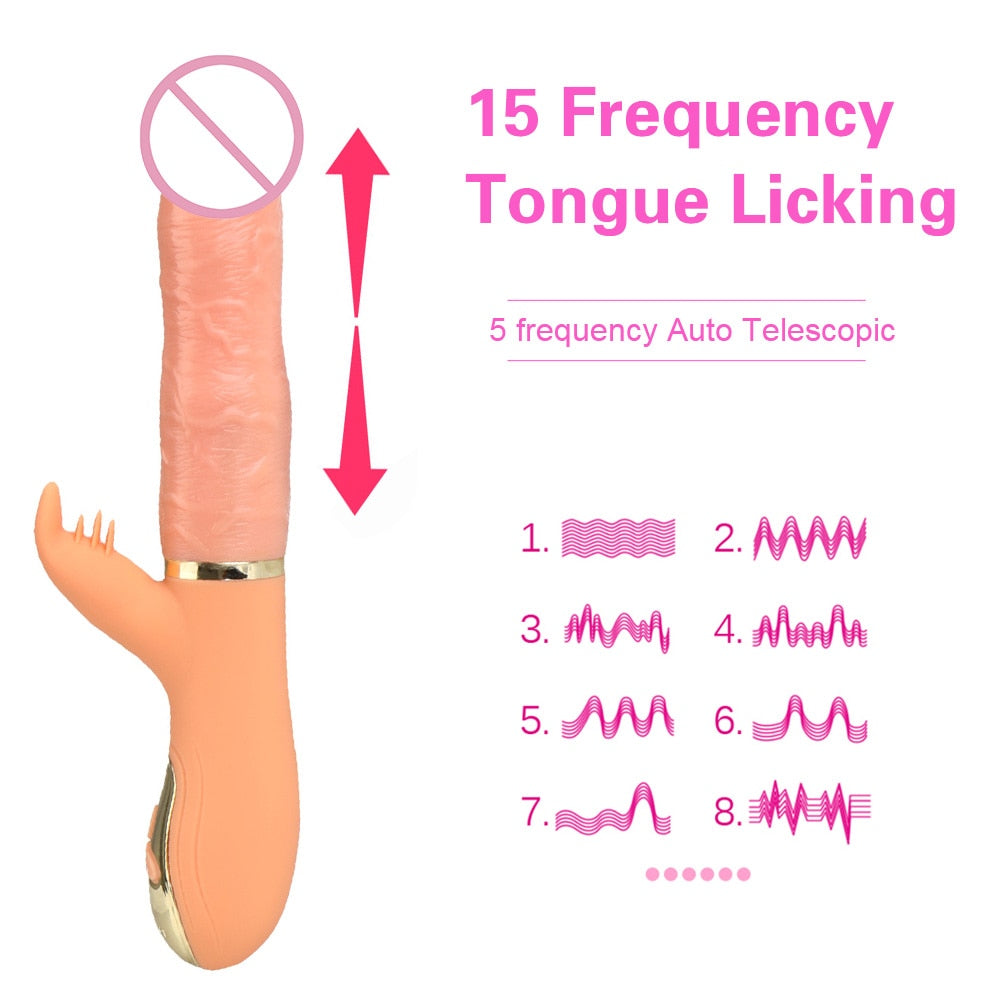 Automatic Telescopic Inflated Heated Dildos Women Vibrator Clitoris Licks Vagina Massage Anal Plug Erotic Toys for Sex Big Penis