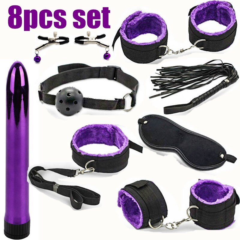 BDSM Erotic Toy Set Sexy Toys Adult Games Sex Bondage Restraint.Handcuffs Nipple Clamp Whip Collar Sex Toys for Couples
