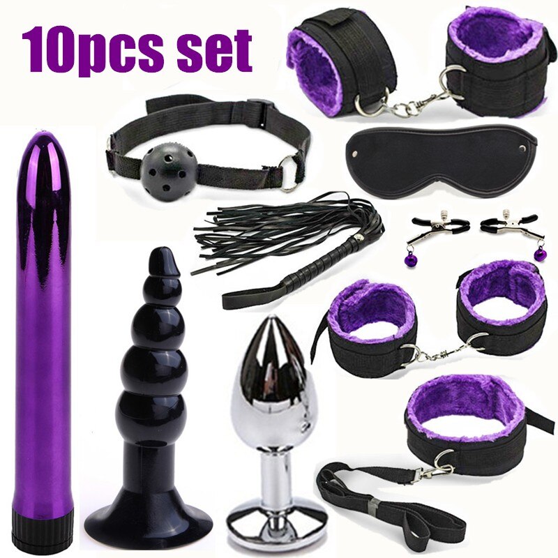 BDSM Erotic Toy Set Sexy Toys Adult Games Sex Bondage Restraint.Handcuffs Nipple Clamp Whip Collar Sex Toys for Couples