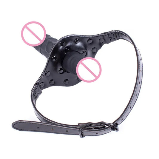 BDSM Sex Slave ปาก Gags คู่หัว Bondage Restraints จริง Dildo เปิดปาก Gag Ball คู่ช่องปากเพศของเล่นสำหรับผู้หญิงผู้ชาย