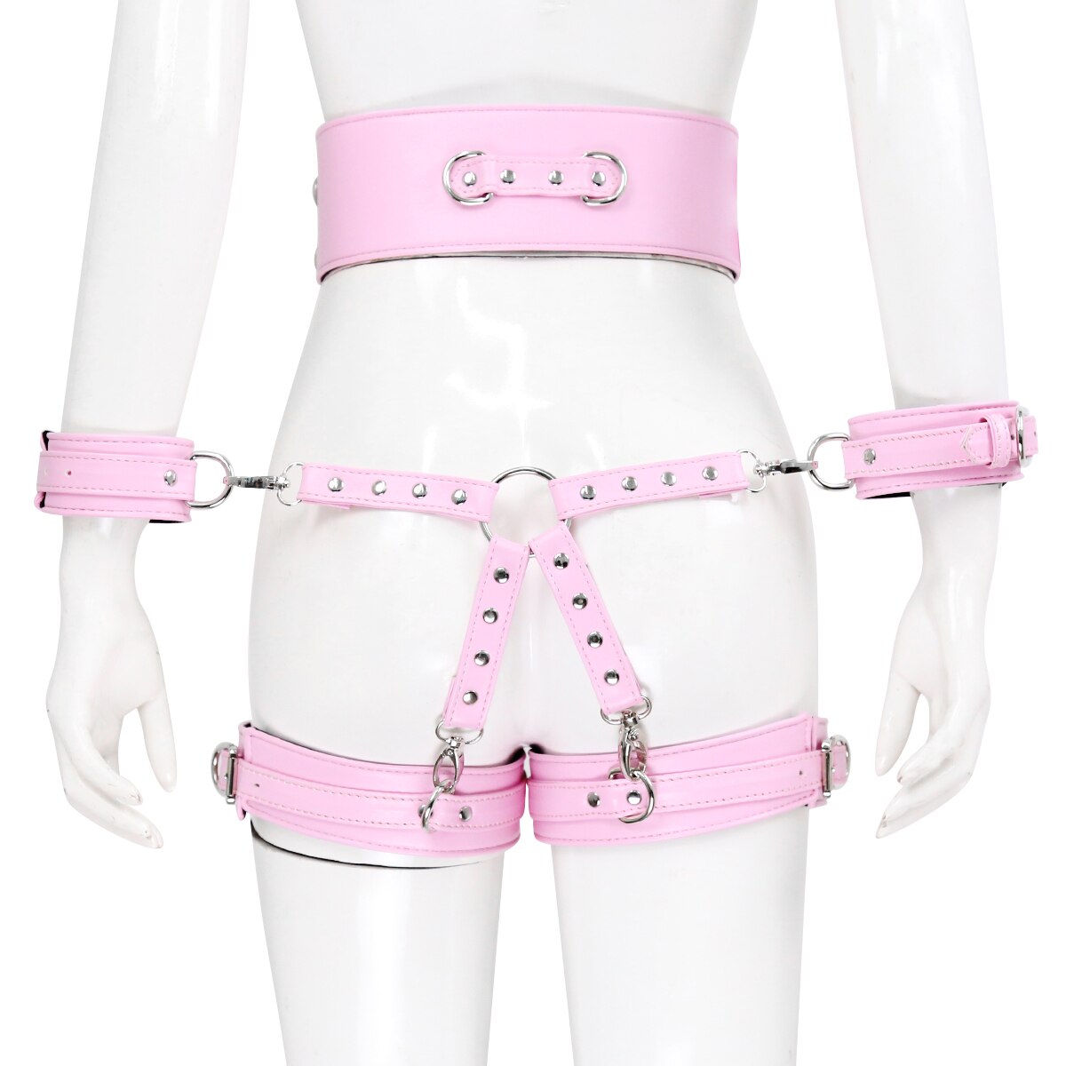 BDSM Sex Toy PU Leather Bondage Set Include Handcuffs.Belt. Legcuffs. Center Connection. Adult Toys Sex Bondage Toys for Women