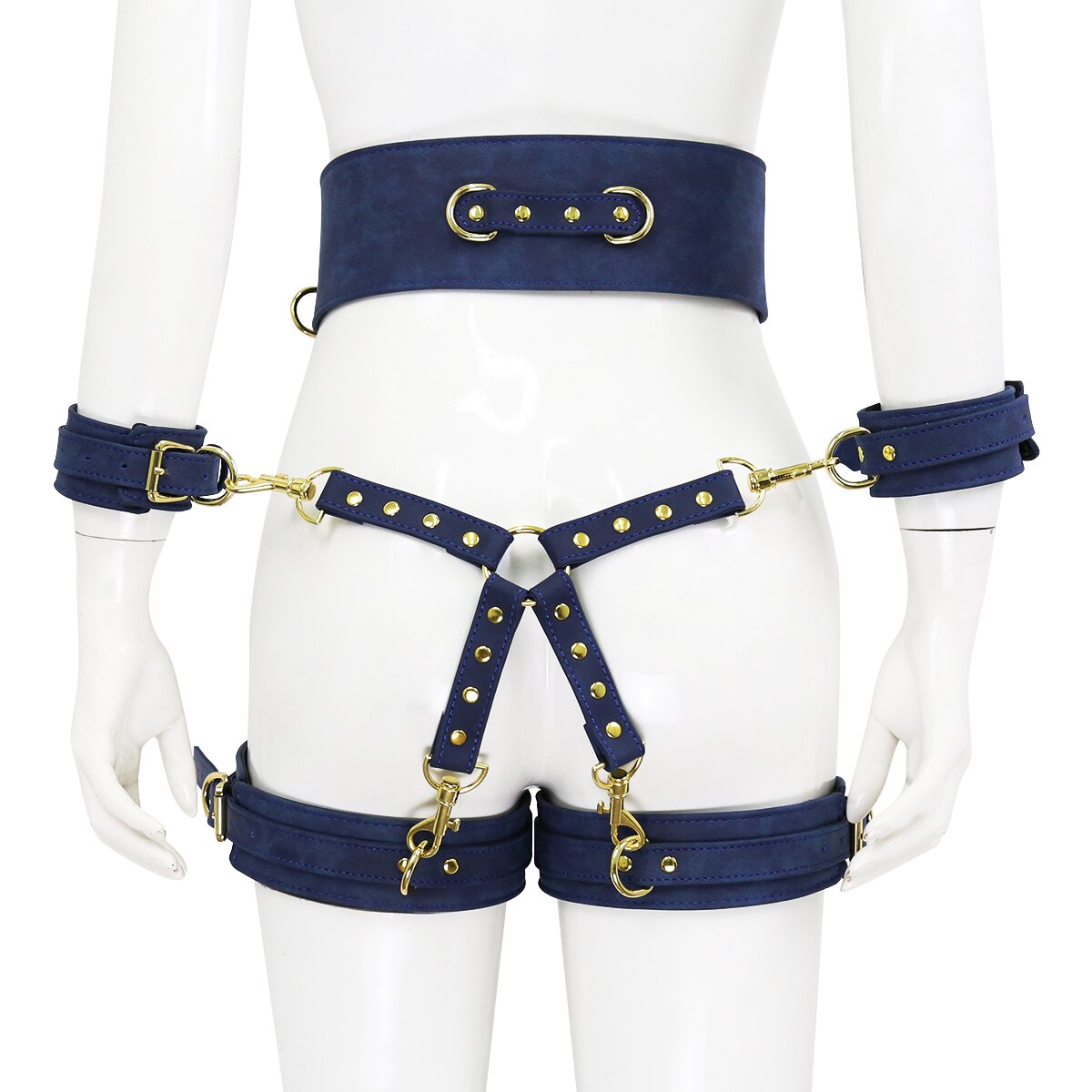 BDSM Sex Toy PU Leather Bondage Set Include Handcuffs.Belt. Legcuffs. Center Connection. Adult Toys Sex Bondage Toys for Women