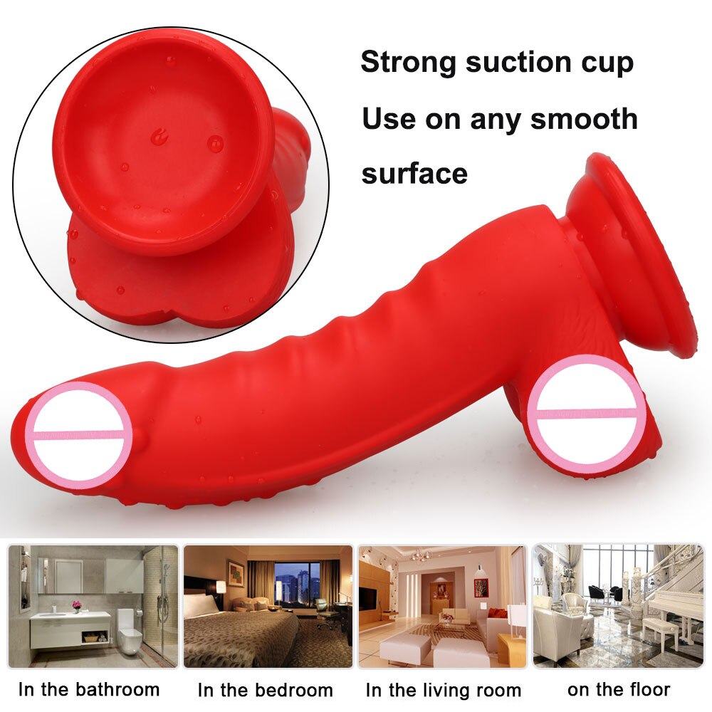 สีแดง Dildo Anal Sex-ของเล่น Masturbator สำหรับผู้หญิงเกย์ Liquid Dildos ซิลิโคนดูดถ้วย Butt Plug Anus Sex ของเล่น vagina Stimulator