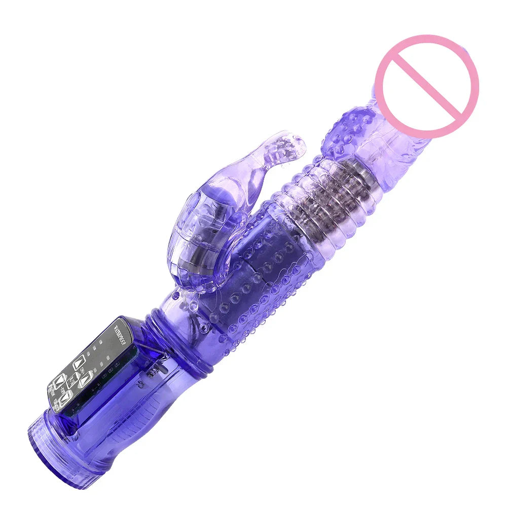 Dildo Rabbit Vibrator Masturbator G Spot 12 Speeds Vibration Dual Motor Massager Clitoris Rotation Stimulator Female Sex Toy