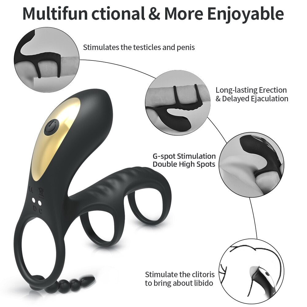 Dual Vibrating อวัยวะเพศชาย Clitoris แหวนดูด Anal Stimulation Penis Erection Vibrator สำหรับคู่ Cockring รีโมทคอนโทรลเครื่องมือทางเพศ