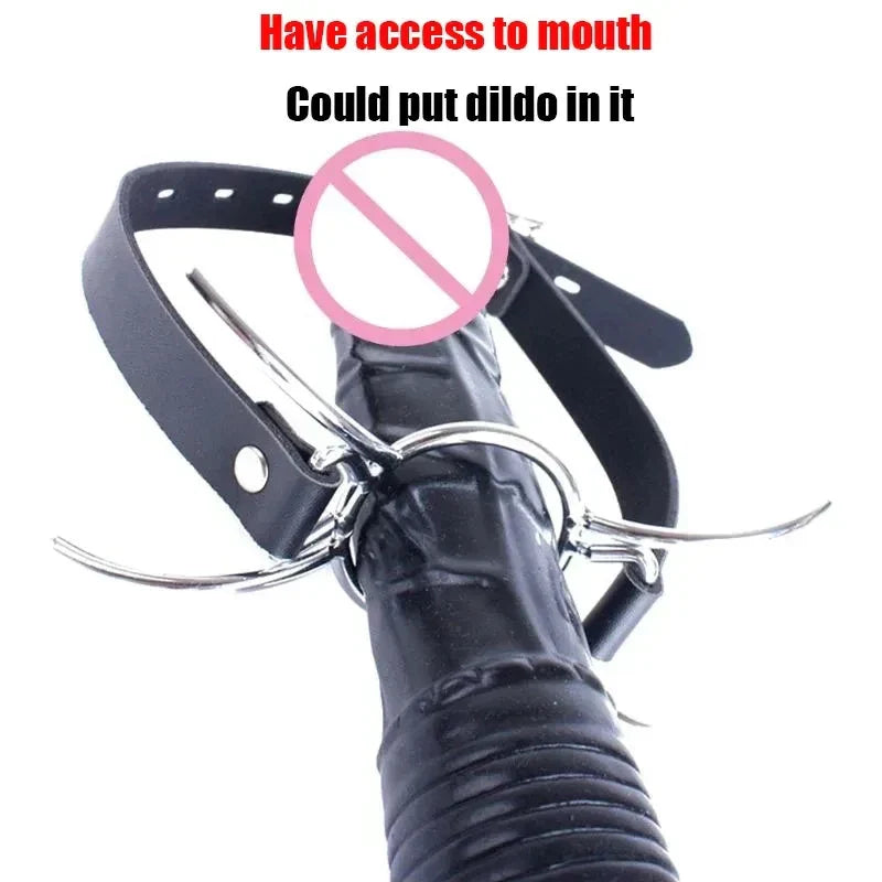 Fetish PU Leather Belt BDSM Bondage Deep Throat Round Ring Flail Slave Mouth Gag Bite Ring Gags Open Oral Adult Game Sex Toys