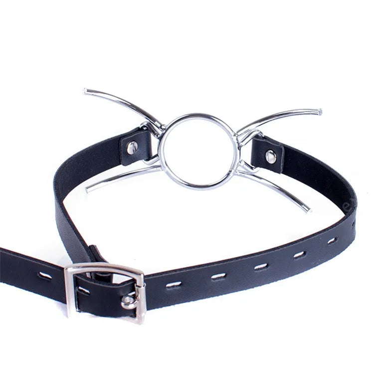Fetish PU Leather Belt BDSM Bondage Deep Throat Round Ring Flail Slave Mouth Gag Bite Ring Gags Open Oral Adult Game Sex Toys