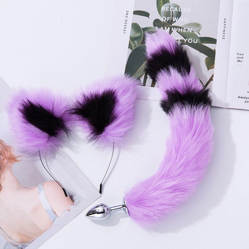 Fox Tail Metal Butt Anal Plug Cute Bow-Knot Soft Cat Ears Headbands Set Erotic Cosplay Accessories Adult Sex Toys for Couples