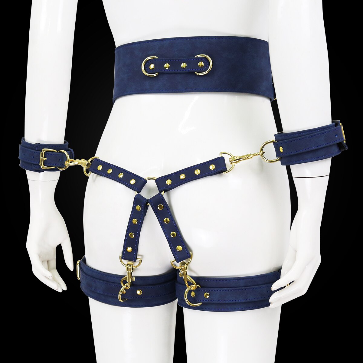 BDSM Sex Toy PU Leather Bondage Set Include Handcuffs.Belt. Legcuffs. Center Connection. Adult Toys Sex Bondage Toys for Women