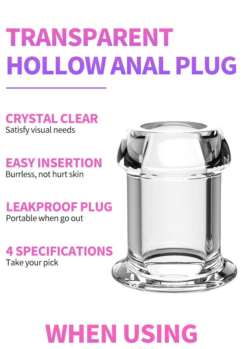 Hollow Anal Plug with Stopper Anal Expander/Tunnel/Toy Transparent Anus Dilation Adult SM Sex Toys for Women Men Couple Lesbian
