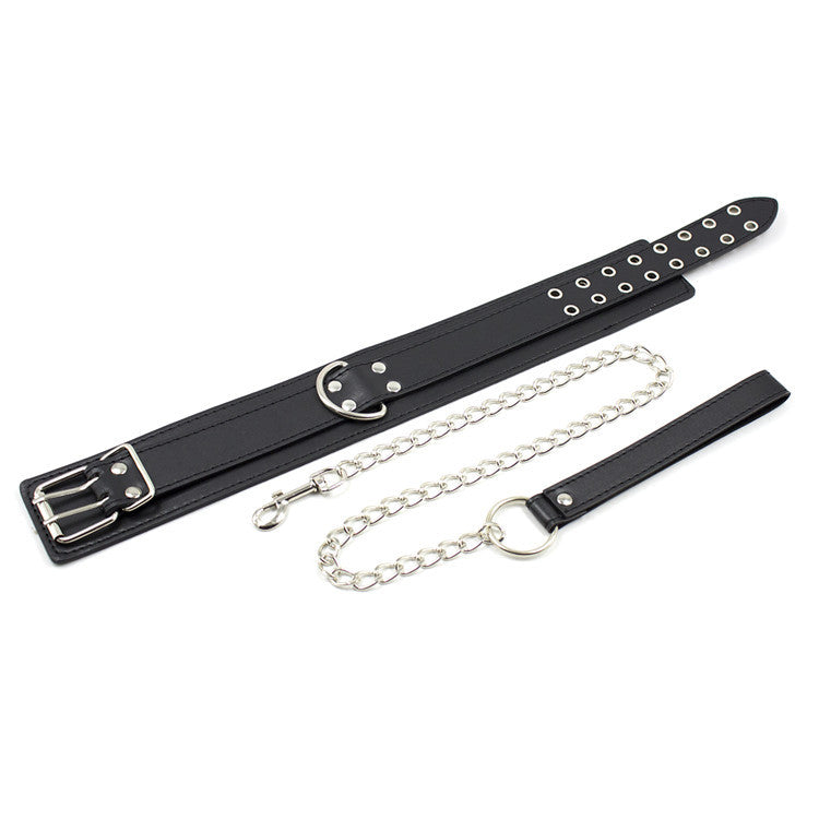Male Female Black PU Leather Neck Collar Handcuffs Ankle Cuffs Wrist Chain Slave Bondage BDSM Fetish Restraints Kit Sex Toys