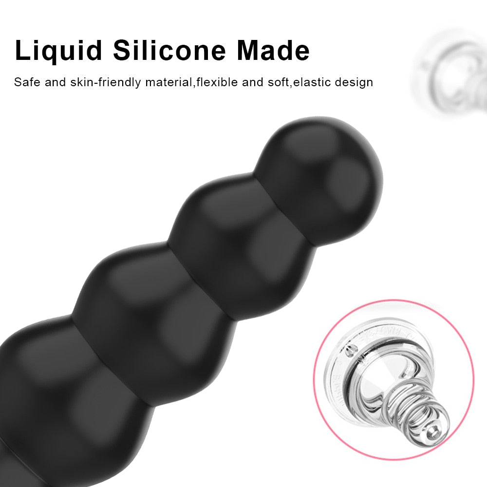 IKOKY Liquid Silicone 5 Beads Big Dildos Anal Plugs Strong Suction Cup Female Male Masturbator Butt Plug Sex Toys for Women Men