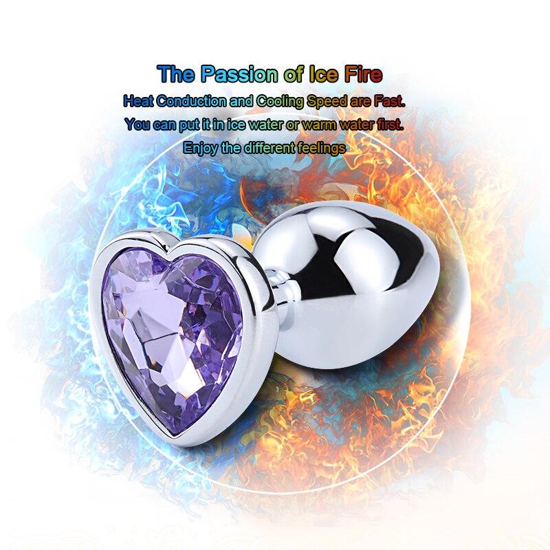 Heart Shaped Metal Anal Plug Sex Toys Stainless Smooth Steel Butt Plug Tail Crystal Jewelry Trainer for Women/Man Anal Dildo