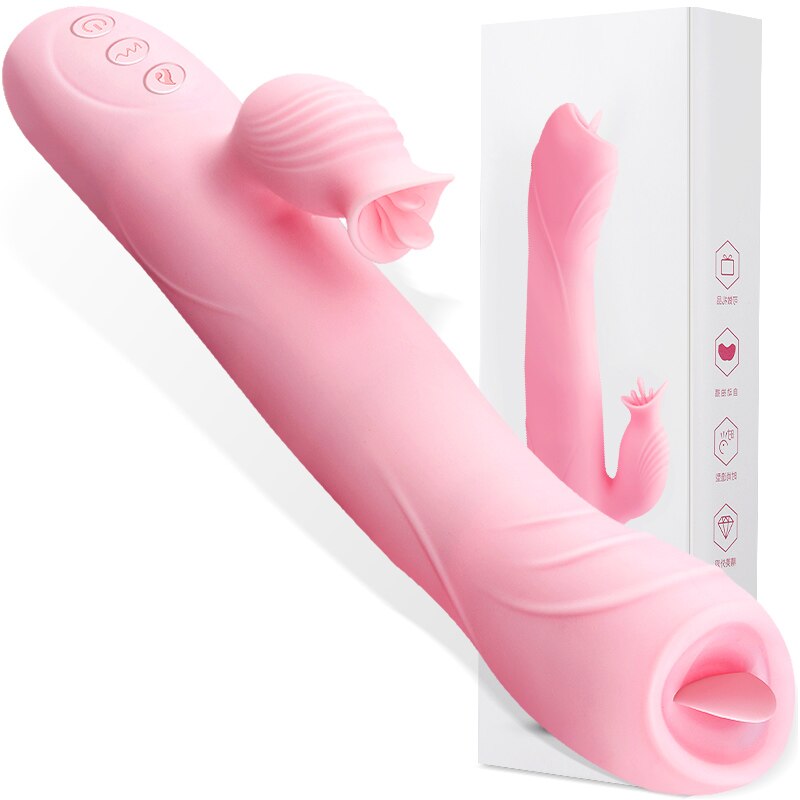 Heating Powerful Telescopic Vibrator for Women Tongue Licking Sex Toys Soft Silicone Clitoris Massage Stick Female Masturbators