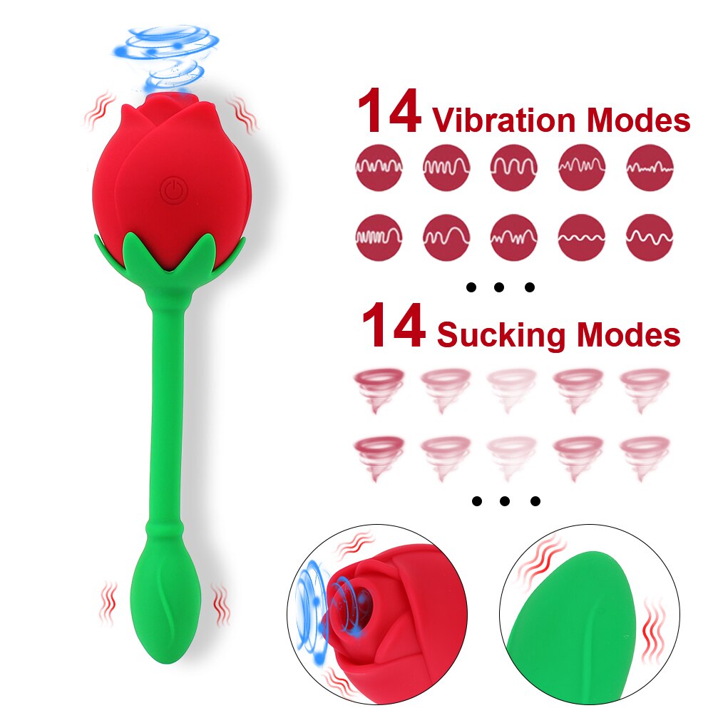 IKOKY 2 In 1 Anal Plug Sucking Vibrator Tail Vibration Clitoris Stimulation Vagina Nipple Massager Rose Shape Sex Toys for Women