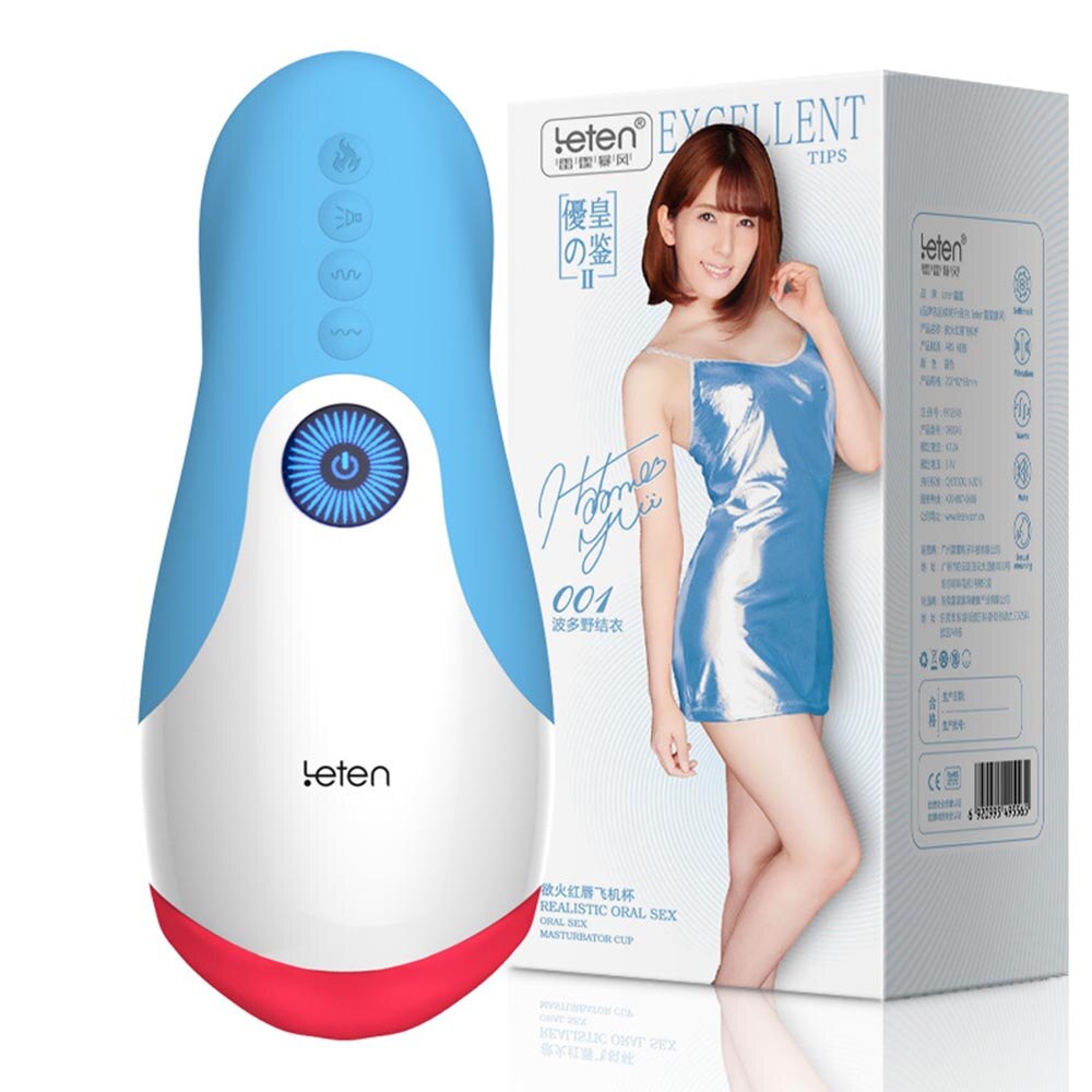 LeTen Masturbator Automatic Retractable Heating Cup Deep Throat Blowjob Masturbation Sucking Thrusting Vibrator Sex for Adult