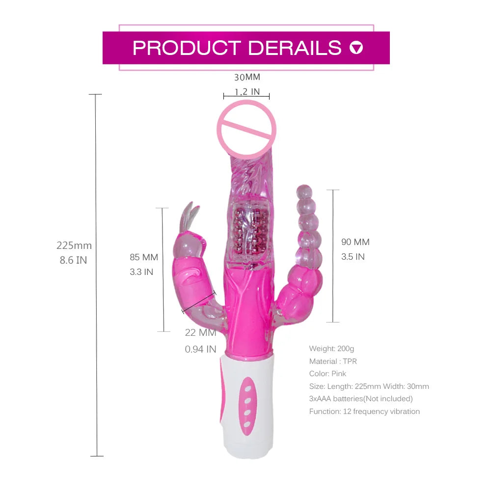 Masturbator Anal Plug Rabbit Vibrator for Women Vagina G-Spot Clitoris Stimulator Rotating Powerful Dildo Massage Adult Sex Toy
