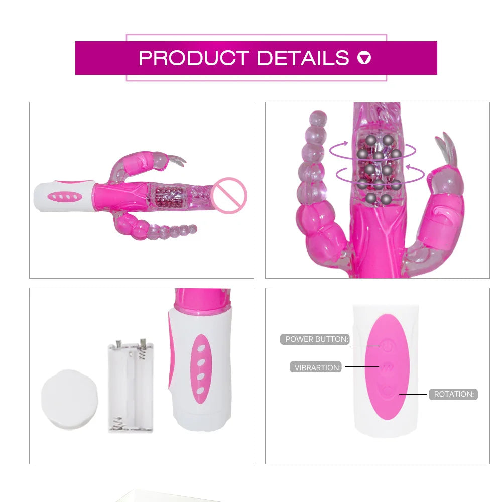 Masturbator Anal Plug Rabbit Vibrator for Women Vagina G-Spot Clitoris Stimulator Rotating Powerful Dildo Massage Adult Sex Toy