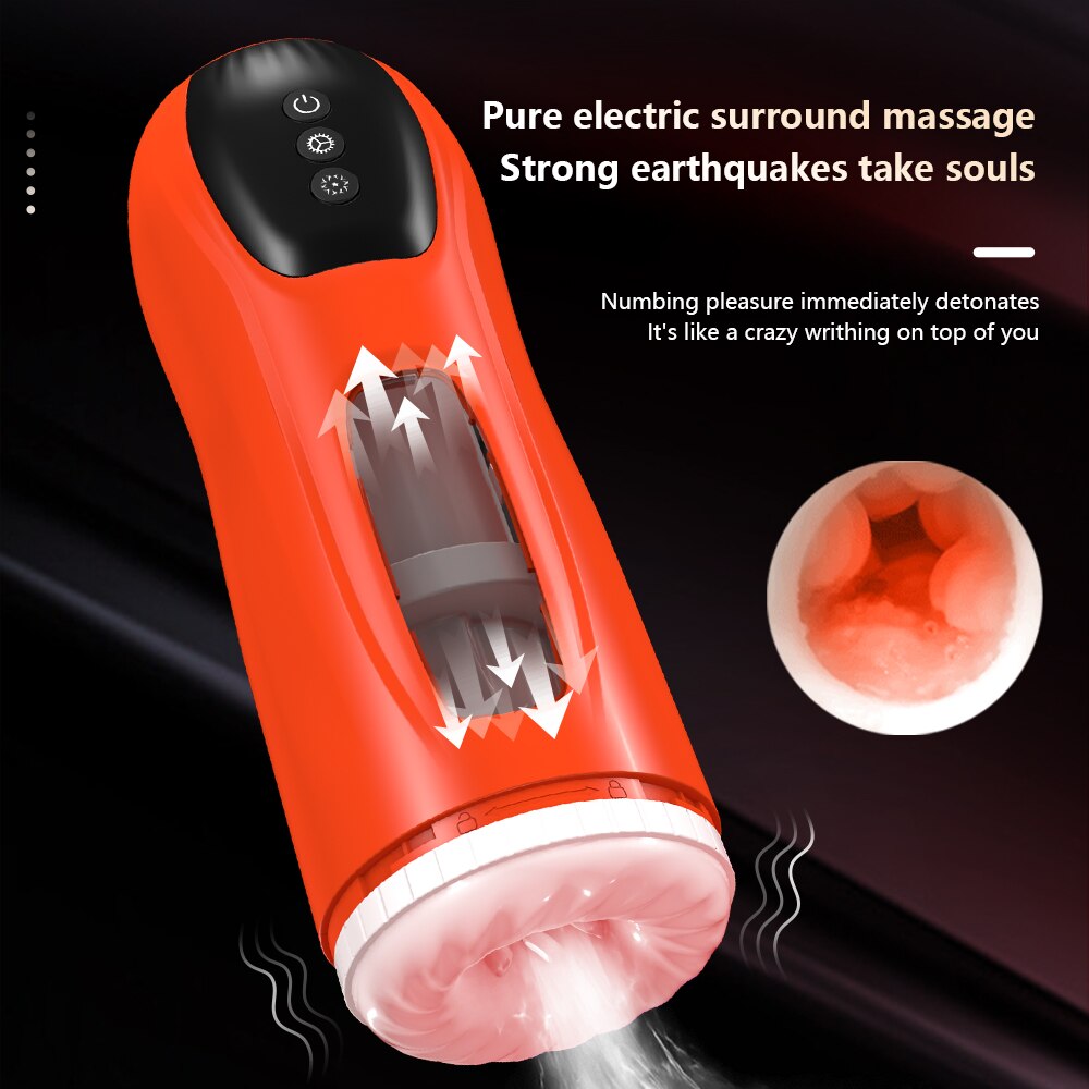 ไฟฟ้า Masturbator อัตโนมัติที่มีประสิทธิภาพ Sucks Telescopic ความร้อนช่องคลอดอมควย Moaning Masturbation ถ้วยเซ็กซ์ทอยสำหรับชาย