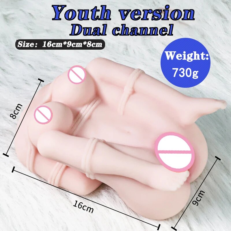 Mini ครึ่งตุ๊กตายางจริงหีความรู้สึกตูดชาย Masturbation ถ้วย Anus Dual Channel สมจริงหีเซ็กซ์ทอย