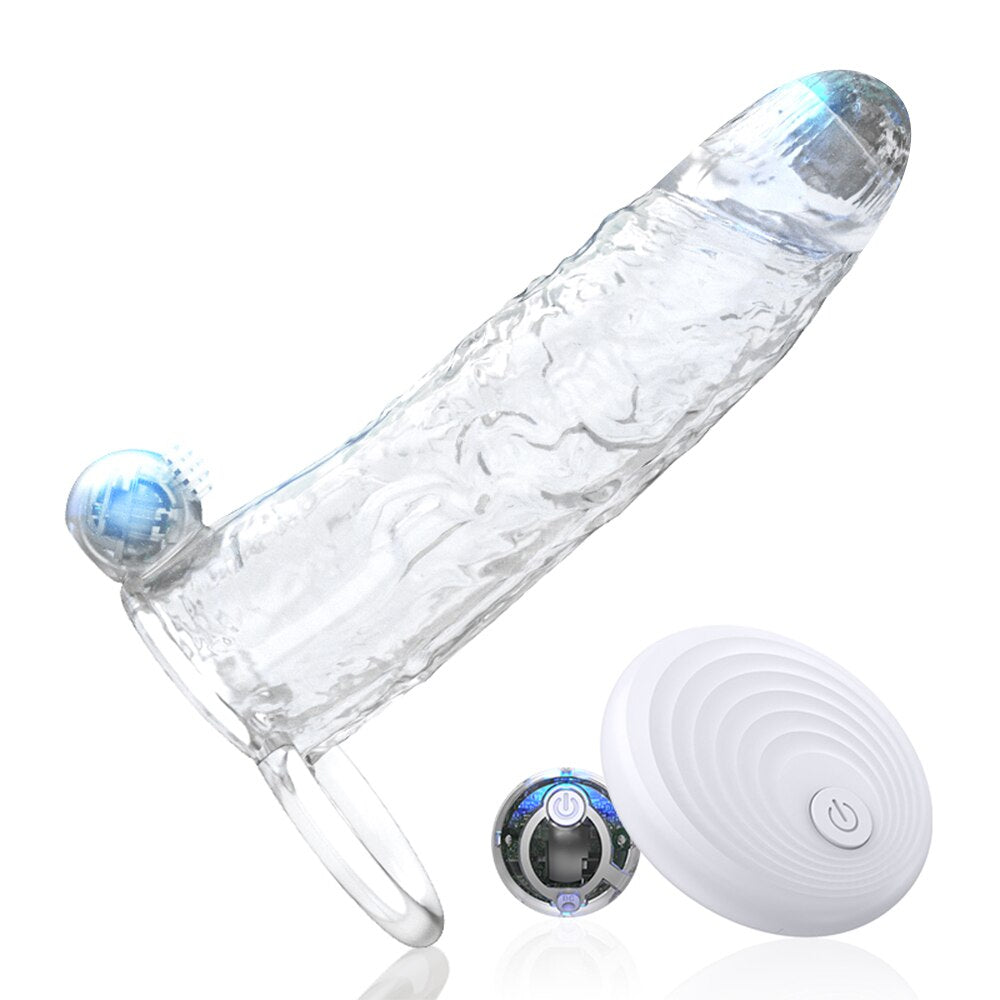 Penis Vibrator Extender Sleeve Delay Ejaculation Reusable ถุงยางอนามัยขยาย Cock แหวนของเล่นสำหรับผู้ใหญ่สำหรับผู้ใหญ่ Dick Enlarger