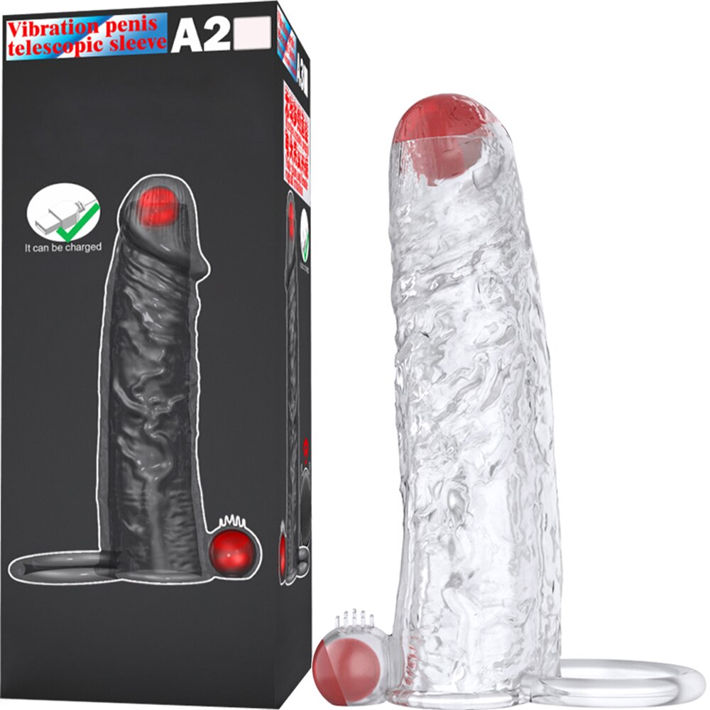 Penis Vibrator Extender Sleeve Delay Ejaculation Reusable ถุงยางอนามัยขยาย Cock แหวนของเล่นสำหรับผู้ใหญ่สำหรับผู้ใหญ่ Dick Enlarger