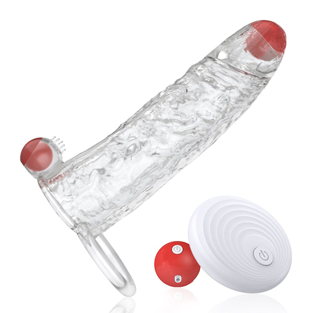 Penis Vibrator Extender Sleeve Delay Ejaculation Reusable ถุงยางอนามัยขยาย Cock แหวนของเล่นสำหรับผู้ใหญ่สำหรับผู้ใหญ่ Dick Enlarger